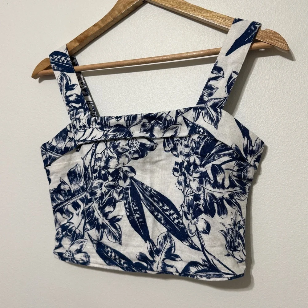 Abercrombie & Fitch Blue Floral Tank Top Size XS Crop Tropical Vacation Beach - Picture 4 of 6